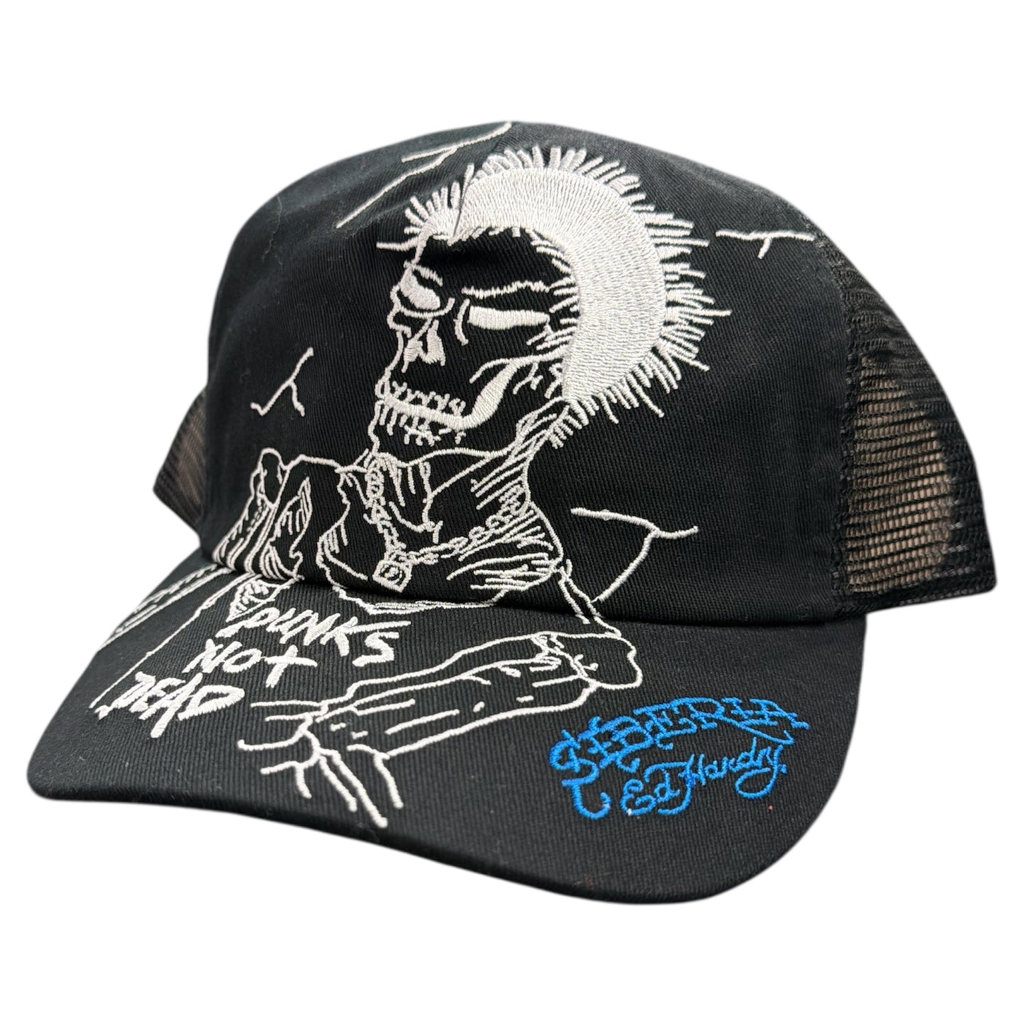 Ed Hardy x Siberia Hills Punks Not Dead Zombie Snapback Trucker Hat Black